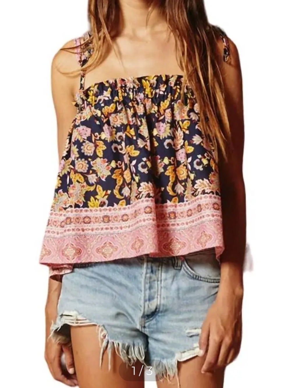 Bucketlist Women's Print Knot Shoulder Flare Cami Top Small
